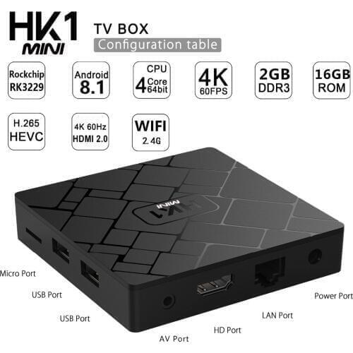 5pcs HK1 MINI Android 9.0 Smart TV BOX Rockchip RK3229 Quad core 2GB Ram 16G Rom 4K TV Sep Top Box