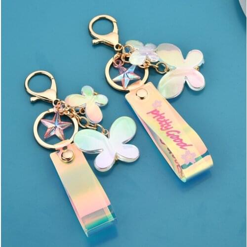 Cartoon Transparent Acrylic Butterfly Keychain Key Cute Animal Key Chain Jewelry for Women Girl Bag Pendant Fashion Gift Keyring