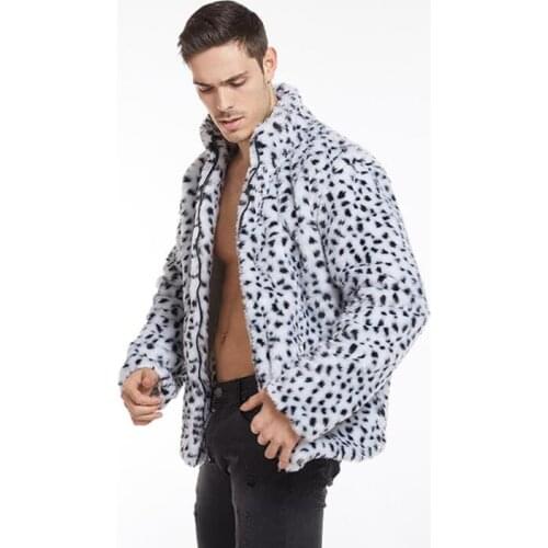 Stand collar faux mink fur leather jacket mens Leopard spots leather short coat men loose jackets winter thicken fashion