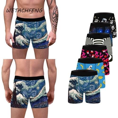Men Boxers Pants Van Gogh Painting Summer Sexy Breathable Shorts Tight 2021 Plus Size Underwear Boxer High Quality Male Clothing