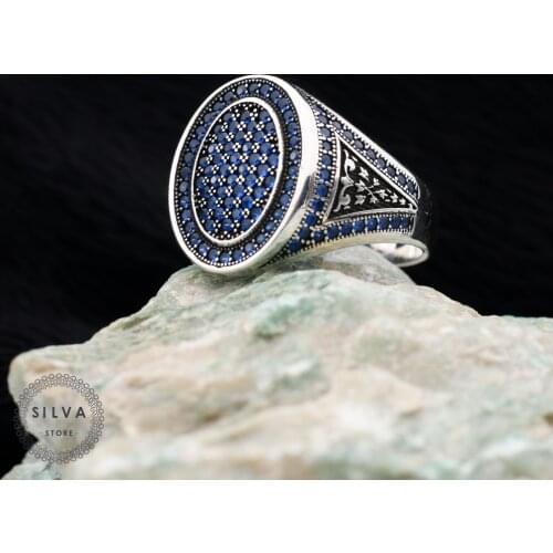 Original Sterling 925 Silver Mens ring With Zircon Stones . Mens Jewelry All Sizes Are Available