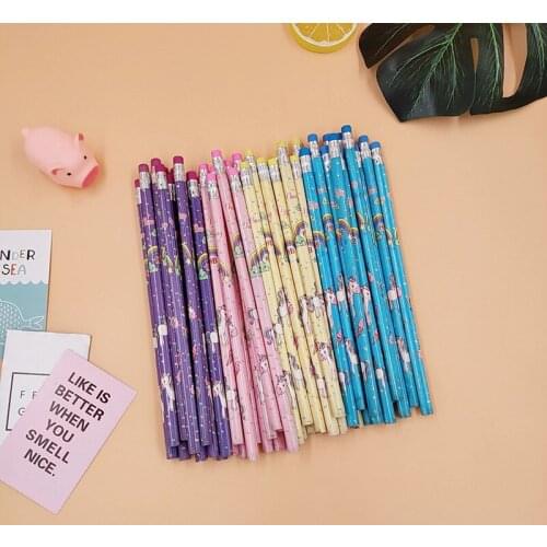6pcs Cute Cartoon Unicorn Pencils Set for Kids Standard Wood Rainbow Pencils Drawing for School Office Supply Student Stationery