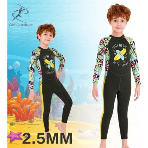 2.5mm Neoprene Wetsuits Boys Swimwears Diving Suits Long Sleeves Kids Thick Warm Sunscreen One Pieces Wet Suit