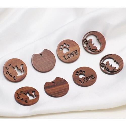 New arrived 30pcs/lot cartoon animals/elves pattern print geometry rounds shape wood beads diy jewelry pendants accessory