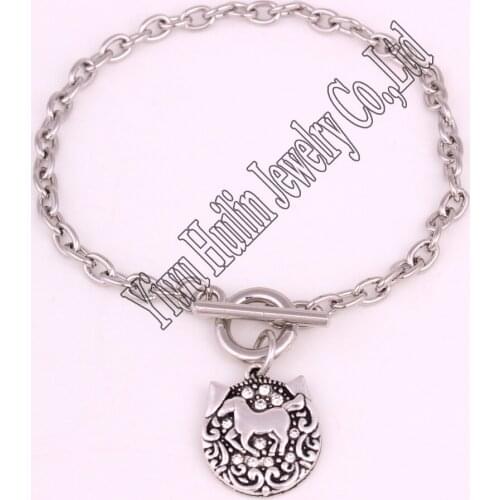 New Arrival antique sliver plated zinc studded with sparkling crystal HORSE pendant bracelet
