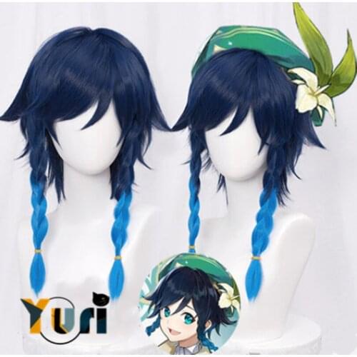 Game Genshin Impact Venti Wig Gradient Short blue Middle Part Mullet Hair Wig human hair Heat Resistant Synthetic Hair cosplay C