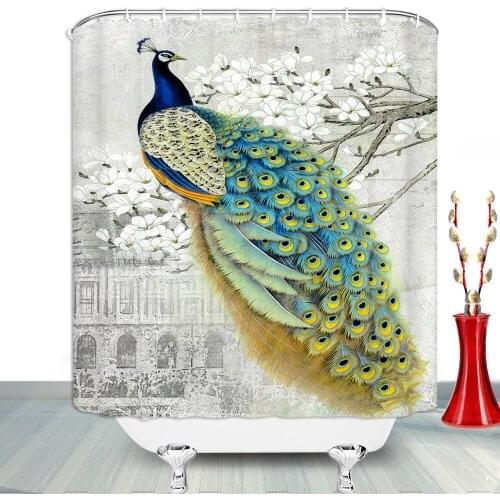 Peacock European Architecture Background Shower Curtain Set Room Decor Curtains Bathroom Bathtub Accessories Bathroom Products