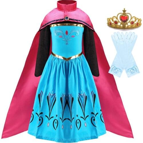 Elsa Coronation Dress for Girls Snow Queen Halloween Party Princess Costume with Cloak Kids Christmas Carnival Fancy Clothes