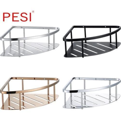 Bathroom Punch-free Shelf Bath Shower Shelf Bath Shampoo Holder Bathroom Corner shelf Black Stainless Steel Kitchen Storage hold