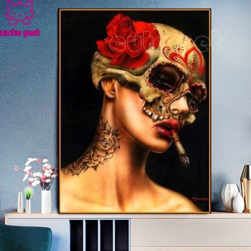 Full diamond embroidery Goth skull smoking girl Diamond Painting Abstract Art 5d cross stitch diy Diamond mosaic handCrafts gift