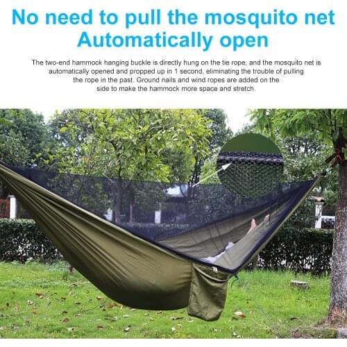 1-2 Person Portable Outdoor Camping Hammock with Mosquito Net High Strength Parachute Fabric Hanging Bed Hunting Sleeping Swing