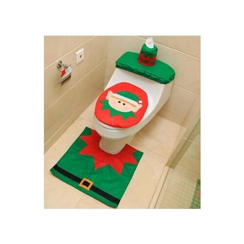 Christmas Toilet Seat Cover Decoration 3D Christmas Santa Snowman Deer Elf Toilet Seat Cover + Rug + Tank Tissue Box Cover Set