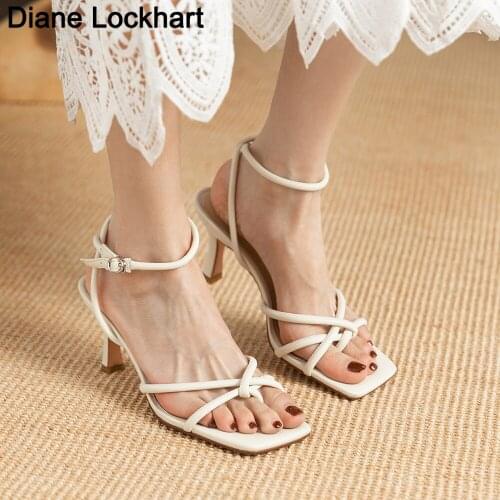 Gladiator Strappy Sandals Thin High Heels Best Street Females Square Head Clip-On Sandal Women Narrow Band Party Dress Shoes 41