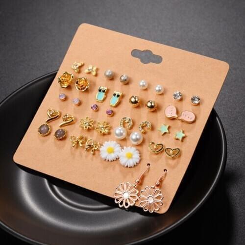 20pair/set Fashion Stud Earrings Jewelry Earring Set 20 Pairs Board Arrow Pearl Ball Flower Stud Earrings