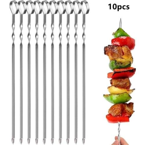 Skewers for Barbecue Reusable Grill Stainless Steel Skewers Shish Kebab BBQ Camping Flat Forks Gadgets Kitchen Accessories Tools