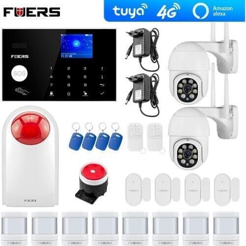 4G Tuya Alexa Wifi GSM Alarm System Security Kit 2MP Outdoor Camera Smart Home Burglar Flash Siren Motion Detection