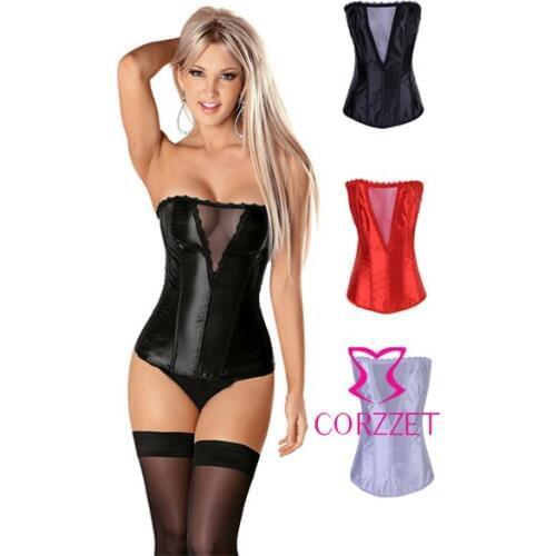 V-neck Perspective Sexy Corsets Ladies Solid Color Corsets with Zipper and Silk Bandage Steampunk Gothic Clubwear Party Clothes