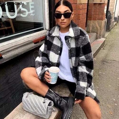 GypsyLady Block Plaid Loose Vintage Jacket Shirt Women Casual Jacket Button Front Pocket Streetwear Jackets Tweed Outwear
