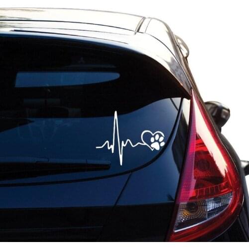 Cardiogram Of Love Dog Paw Print Funny Car Stickers Auto Tank Reflective Vinyl Car Accessories Creative Black/white Decal