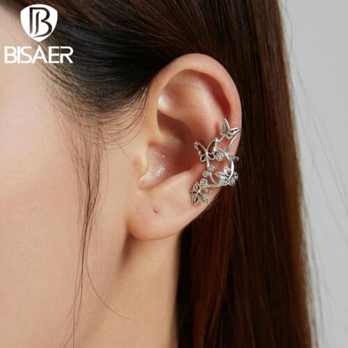 BISAER Fashion Butterfly Clip Pierced Earrings 925 Sterling Silver Ear Clips Irregular Single Earrings Women Jewelry ECE1158