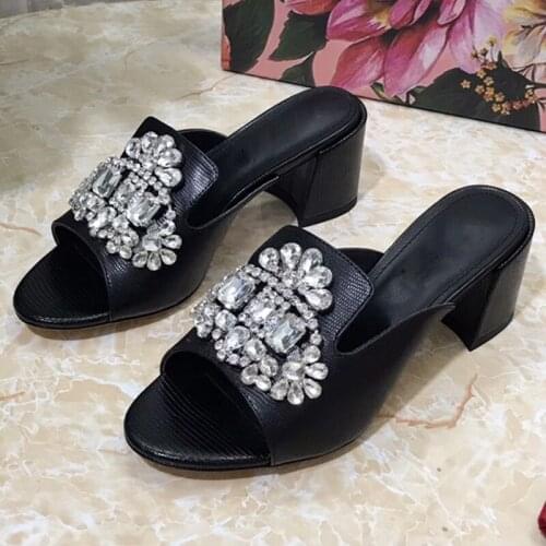 2021 Hot Sale Summer Shoes Women Leisure Women Slippers 5 color Lizard skin 6.5cm Heels Crystal Women Slippers Zapatos De Mujer
