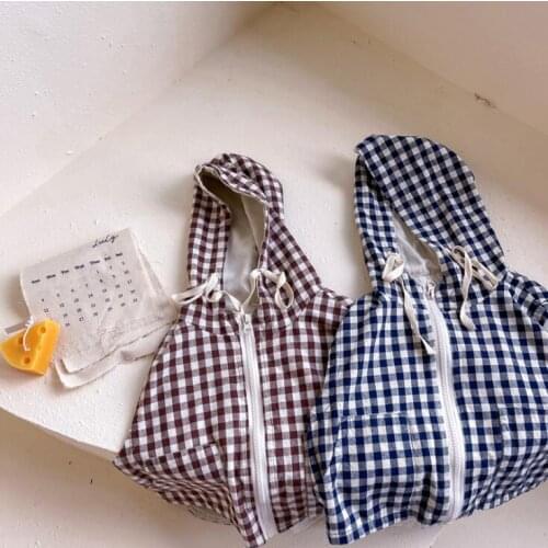 2021 new style girls boys plaid hooded vest autumn cotton fashion kids waistcoat 1-7 years WU597