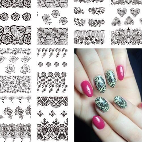 YZWLE 1 Sheet Optional Black Lace Designs Nail Art Water Decals Transfer Sticker