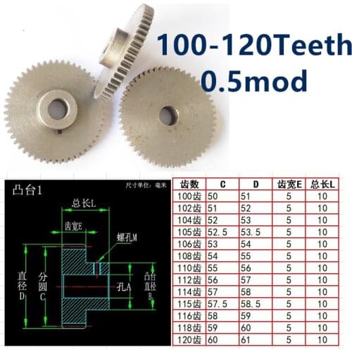 1pc 0.5mod spur gear Convex step 45# 0.5 die 100 102 104 105 106 108 110 112 114 115 116 118 120 tooth straight gear