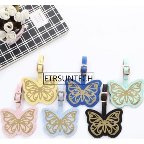 100pcs 6 Colors Gold Stamp Butterfly Luggage Tag PU Suitcase ID Addres Holder Baggage Boarding Tag