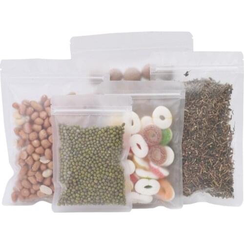 100Pcs/Lot Matte Clear Zip Lock Plastic Bag Self Grip Seal Tear Notch Resealable Food Snack Candy Tea Storage Packaging Pouches