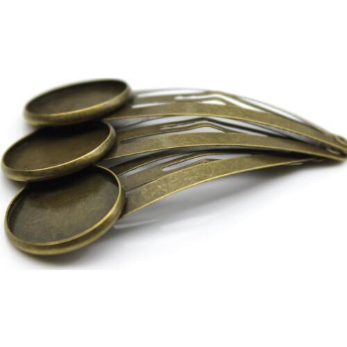 18mm 10pcs Copper Hair Clips Antique Bronze Brass Plated Hairpin Cameo Glass Cabochons Base Supplies for Jewelry HC-002