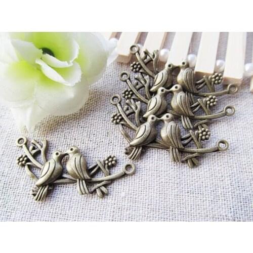 20pcs Antique Silver tone Love Birds Connector Pendant Charms Finding,Kissing Birds On tree Branch/Trunk,DIY Accessory