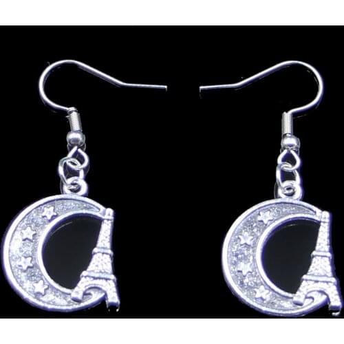20pcs Simple Design Eiffel Tower Paris Moon Drop Earrings For Women Girl Retro Drop Earrings Cute Small Object Earring Jewelry