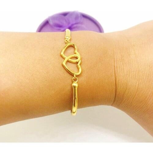 24K double Love Letter Heart Double Layer Bracelet Female Unique Design 24K gold Retro Light Luxury Jewelry Korean Bangle Female
