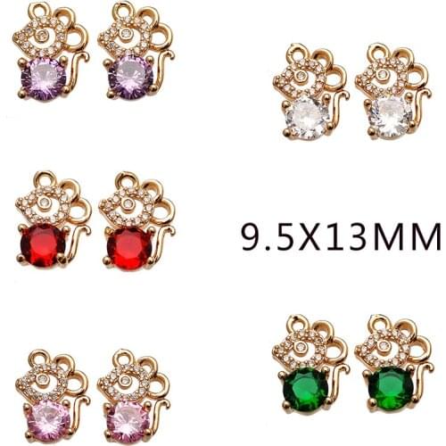 4p 24k gold brass cute Mouse Zircon eardrop Charm Pendant beads fit diy Women Bracelet Earring necklace Jewelry Finding supplier