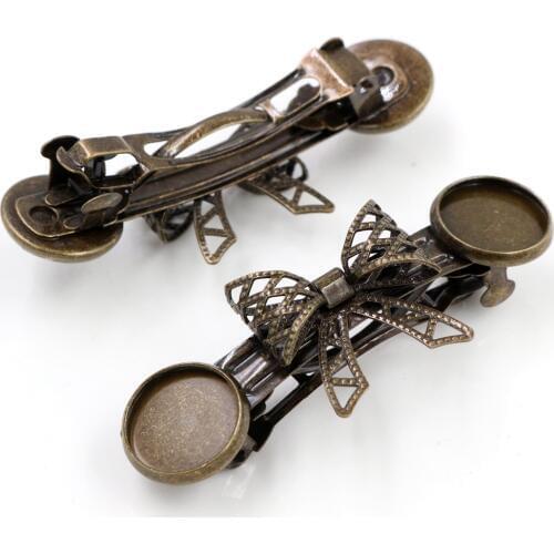 5pcs 12mm with 2 cameo High Quality Bronze Plated Copper Material Hairpin Hair Clips Hairpin Base Setting Cabochon Cameo J6-25