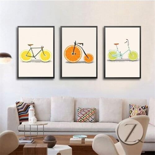 Abstract Fashion Bike Lemon Orange Fruit Print Canvas Paintings Kitchen Decor Nordic Posters Minimalist Wall Art Pictures