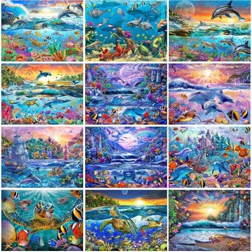 Diamond Painting Dolphin 5D DIY Diamond Embroidery Mosaic Sea Animals Picture of Rhinestone Cross Stitch Kit Home Decoration