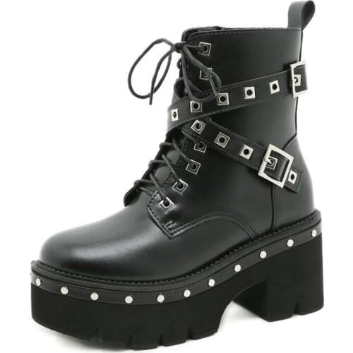 Sexy Punk Rivet Women Motorcycle Boots Thick Heel Platform Ankle Boots Gothic Style Shoes Casual Female Chunky Boots
