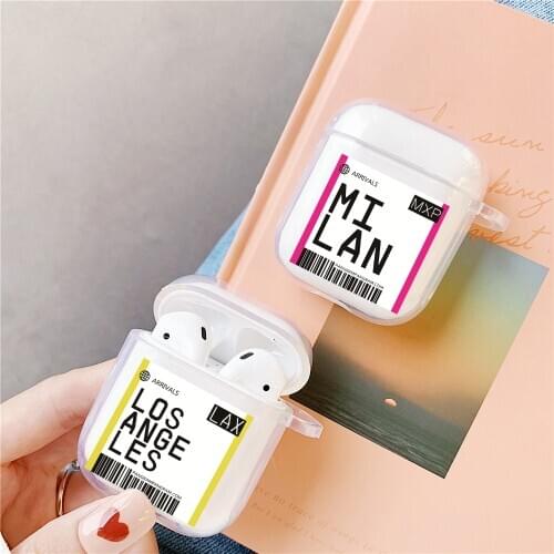 Hot Global popular tourist city label barcode case for Airpods 2 1 Bluetooth Headset New York Seoul London Tokyo Clear TPU case