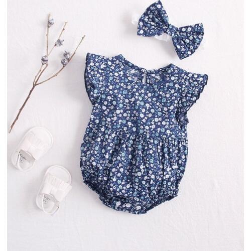 Ink floal romper baby girls short sleeve jumpsuit summer newborn baby overalls children pajamas toddler girls clothing outfits