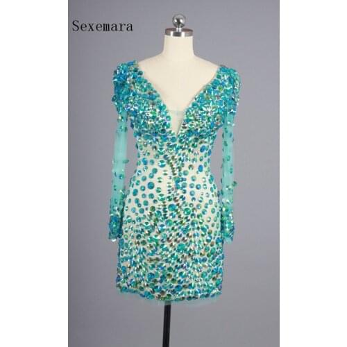 Elegant Long Sleeves free shipping Real Sample Sexy Blue Mini Length Sheath Backless Lace Party prom gown 2020 Bridesmaid Dress