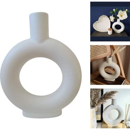 Ceramic Doughtnut Vase Nordic Style Handmade Flower Pot for Dry Flowers Living Room Office Home Decoration