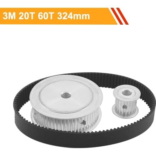HTD3M 20T 60T Timing Belt Pulley Kit Ratio 1:3 3M-324mm Rubber Transmission Belt 100mm Center Distance Gear Belt Pulley Set