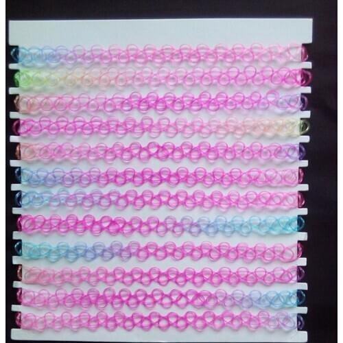 Hot Sell 12pcs /lot Mixed colors Vintage hippy stretch tattoo choker necklace elastic chocker black