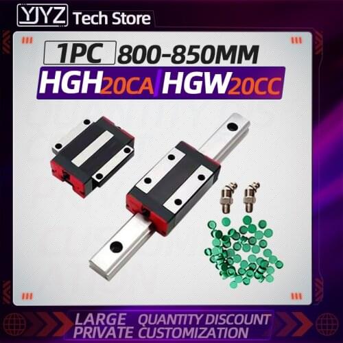 Linear Rail Guide 1pc 800/850mm HGR20+1pc HGH20CA/HGW20CC Linear Narrow/Flange carriges Sliding Block cnc parts