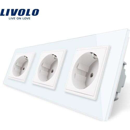 Livolo New EU Standard Power Socket, White Crystal Glass Outlet Panel, Multi-function Triple Wall Power Outlet Without Plug