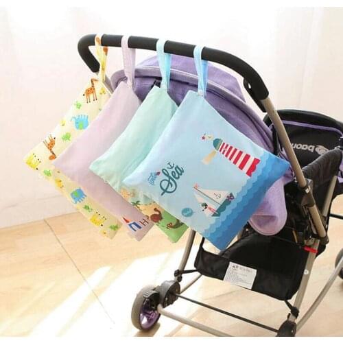 Reusable Baby Stroller Storage Hanging Bag Waterproof Cloth Diaper Bags Wet Dry Handle Nappy Wetbags Baby Stroller Accessories