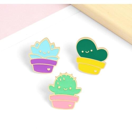 Cartoon Potted Plant Brooches Mini Green Succulents Cactus Custom Enamel Pins Shirt Lapel Pin Metal Badge Jewelry Gift for Women