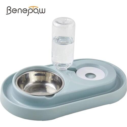 Benepaw Durable Food Water Cat Bowl Set 2 In 1 Dog Bowl Automatic Water Dispenser No- Spill Pet Feeder For Indoor Kitten Puppy